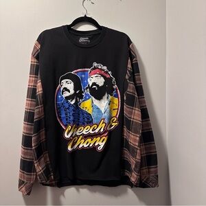 Cheech and Chong up cycle tee and flannel raw hem